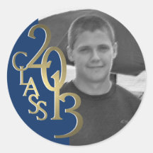 Class of 2013 Blue and Gold personalized photo Round Sticker