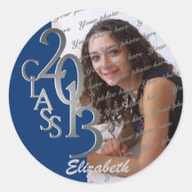 Class of 2013 Blue Silver personalized photo Round Stickers
