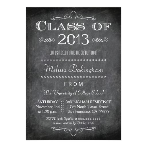 Class of 2013 chalkboard graduation party invite (front side)