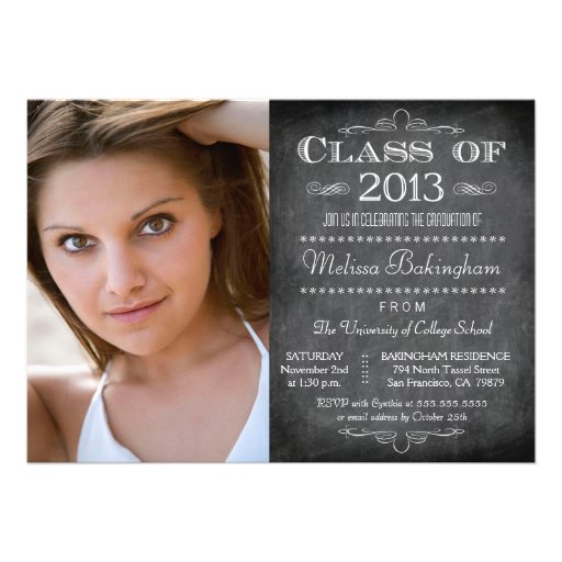 Class of 2013 chalkboard photo graduation party invites (front side)