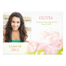 Class of 2013 Pink Peony Girl Photo Graduation Custom Invitation