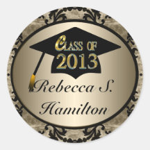 Class Of 2013 Vintage Gold Round Grad Stickers
