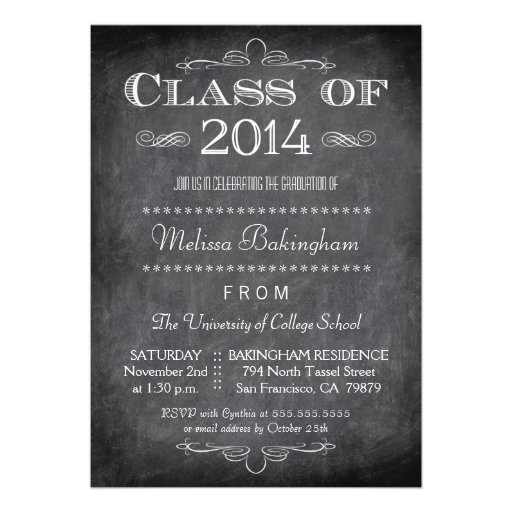 Class of 2014 chalkboard graduation party invite (front side)
