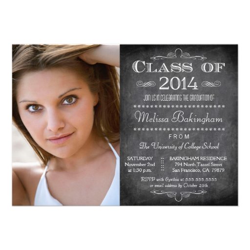 Class of 2014 chalkboard photo graduation party personalized invitations (front side)