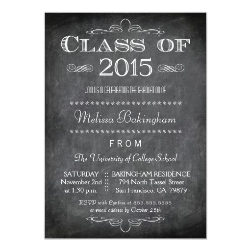 Class of 2015 chalkboard graduation party invite (front side)
