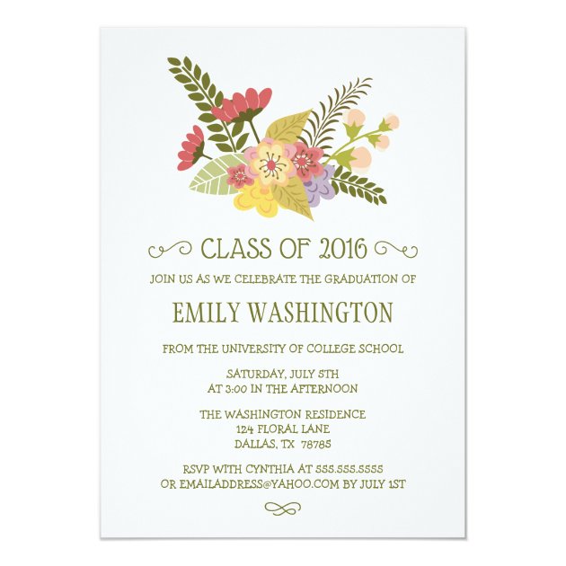 Class of 2016 flowers bouquet graduation party 5x7 paper invitation card (front side)