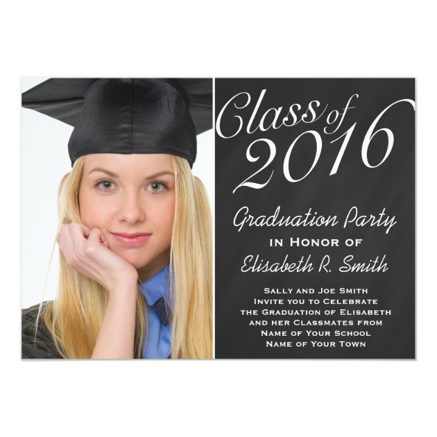 Class of 2016 Graduation Party Chalkboard Portrait 5x7 Paper Invitation Card (front side)