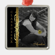 Class of Gold Scroll Photo Black Ornament
