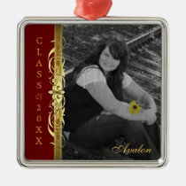 Class of Gold Scroll Photo Burgandy Ornament