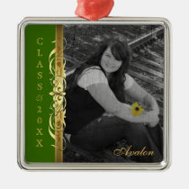 Class of Gold Scroll Photo Green Ornament