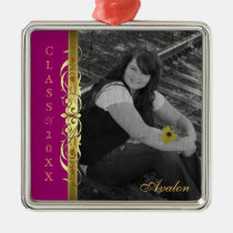 Class of Gold Scroll Photo Pink Ornament