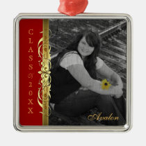 Class of Gold Scroll Photo Red Ornament
