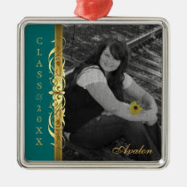 Class of Gold Scroll Photo Teal Ornament