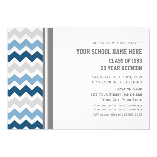 Class Reunion Invitations Gray Blue Chevron