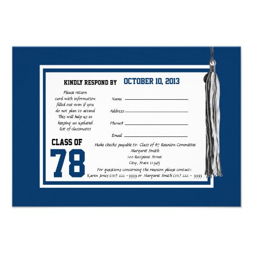Class Reunion Response Card Custom Announcements (front side)