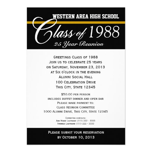 Class Reunion with Color Accent Personalized Announcement (front side)