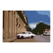 classic american car in cuba posters