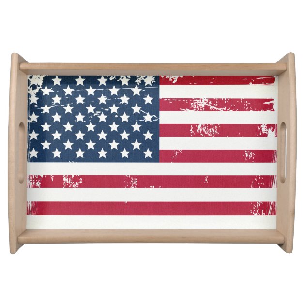 Classic American Flag Old Vintage Look Serving Platter