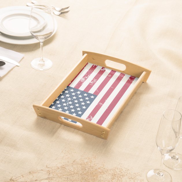 Classic American Flag Old Vintage Look Serving Platter