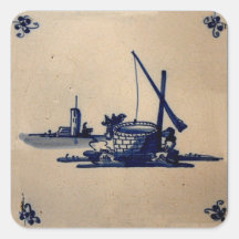 Classic Antiquarian Delft Blue Tile - Water Well Square Sticker