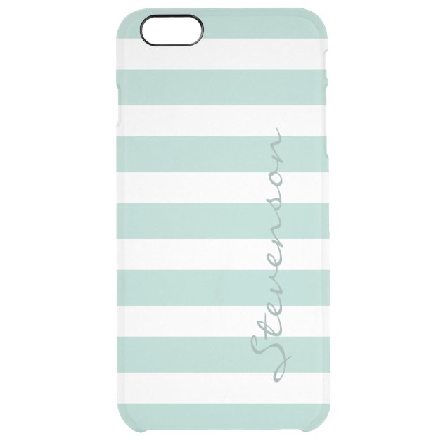 Classic Aqua Mint Stripe Pattern Personalized Name Uncommon Clearlyâ„¢ Deflector iPhone 6 Plus Case