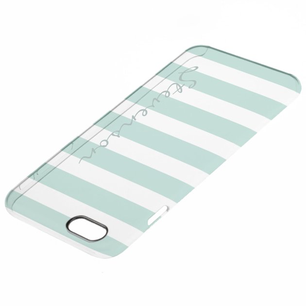 Classic Aqua Mint Stripe Pattern Personalized Name Uncommon Clearlyâ„¢ Deflector iPhone 6 Plus Case-4