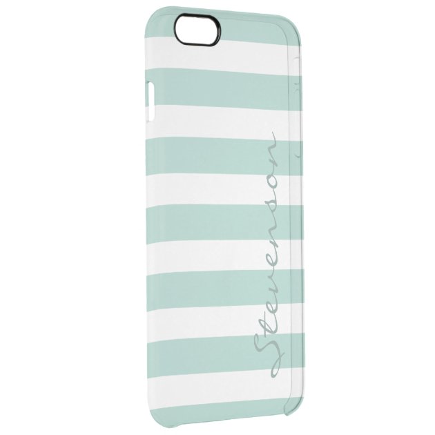 Classic Aqua Mint Stripe Pattern Personalized Name Uncommon Clearlyâ„¢ Deflector iPhone 6 Plus Case-3