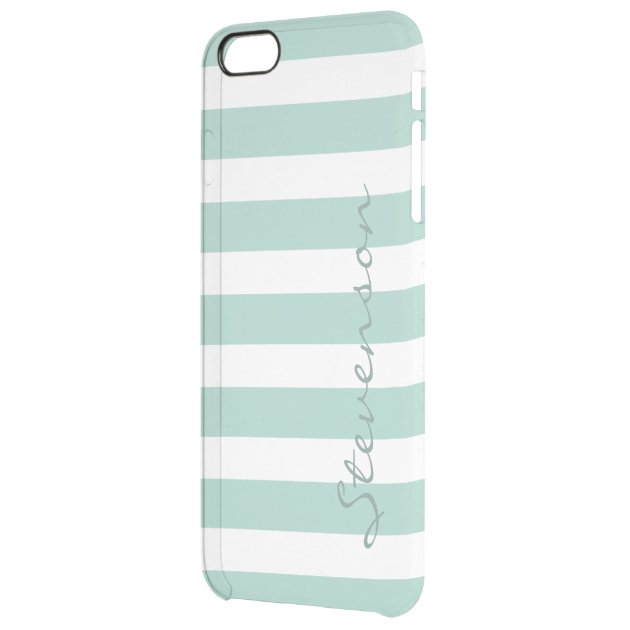 Classic Aqua Mint Stripe Pattern Personalized Name Uncommon Clearlyâ„¢ Deflector iPhone 6 Plus Case-2