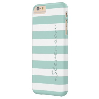 Classic Aqua Mint Stripes Pattern Monogrammed Barely There iPhone 6 Plus Case
