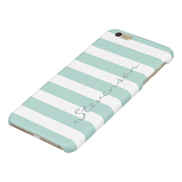 Classic Aqua Mint Stripes Pattern Monogrammed Glossy iPhone 6 Plus Case-4