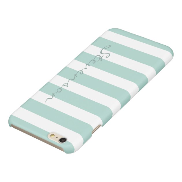 Classic Aqua Mint Stripes Pattern Monogrammed Glossy iPhone 6 Plus Case-3