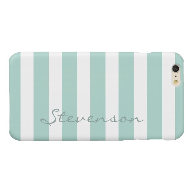 Classic Aqua Mint Stripes Pattern Monogrammed Glossy iPhone 6 Plus Case-5