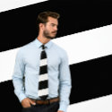 Classic Black and White Striped Tie