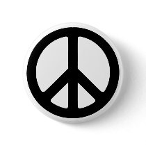 Classic Black Groovy Peace Symbol Button