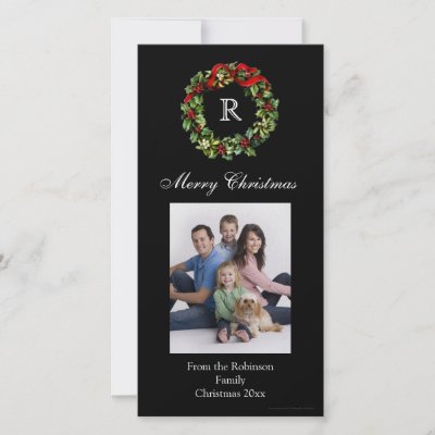 Classic Black Monogrammed Wreath Photo Cards