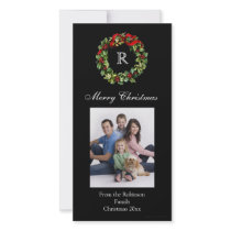 Classic Black Monogrammed Wreath Photo Cards