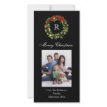 Classic Black Monogrammed Wreath Photo Cards