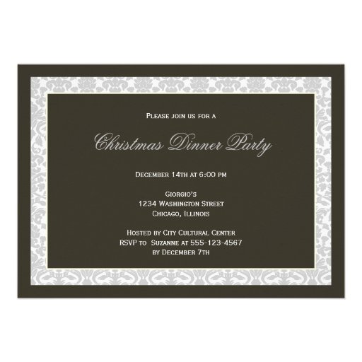 Classic black panel gray damask frame holiday custom invites