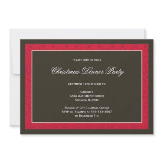 Classic black panel red damask frame holiday party invitation