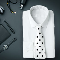 Classic Black Polka Dot Pattern on White Tie