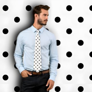 Classic Black Polka Dot Pattern on White Tie tie