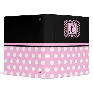 Classic Black, white and pink Polka dots monogram binder