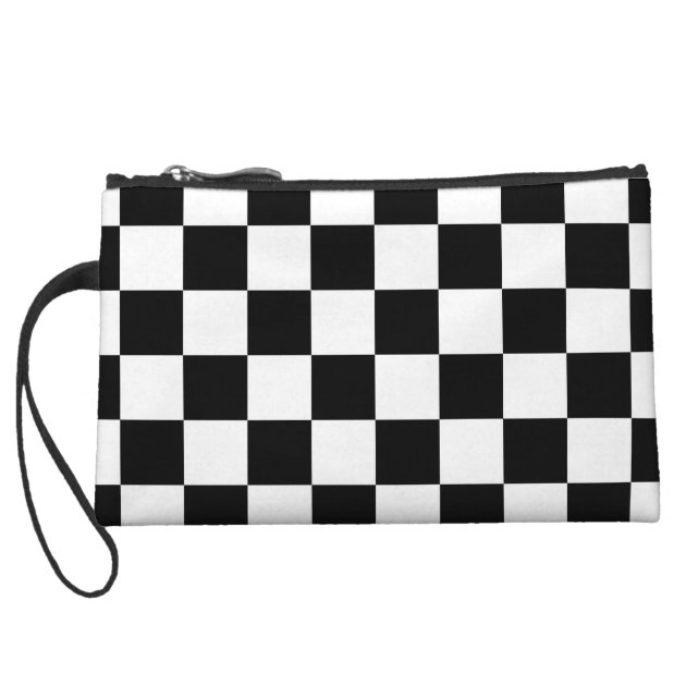 Classic Black White Checker Checkered Flag Wristlet Purses
