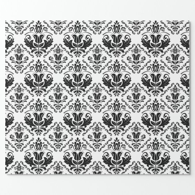 Classic Black White Damask Pattern - Stylish Chic Wrapping Paper 2/4
