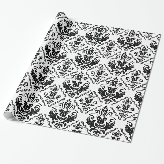 Classic Black White Damask Pattern - Stylish Chic Wrapping Paper 1/4