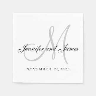 Classic Black White Gray Monogram Paper Napkins