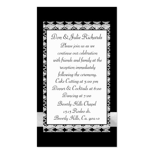 Classic Black & White Lace With Bow Business Card Template (back side)