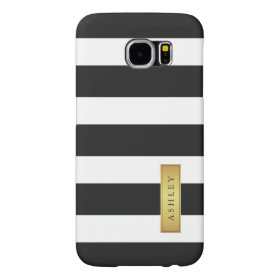 Classic Black White Stripe Pattern Gold Label Name Samsung Galaxy S6 Cases