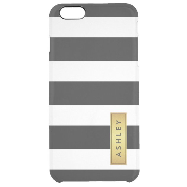 Classic Black White Stripe Pattern Gold Label Name Uncommon Clearlyâ„¢ Deflector iPhone 6 Plus Case