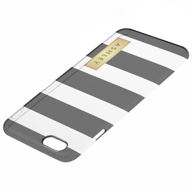 Classic Black White Stripe Pattern Gold Label Name Uncommon Clearlyâ„¢ Deflector iPhone 6 Plus Case-3